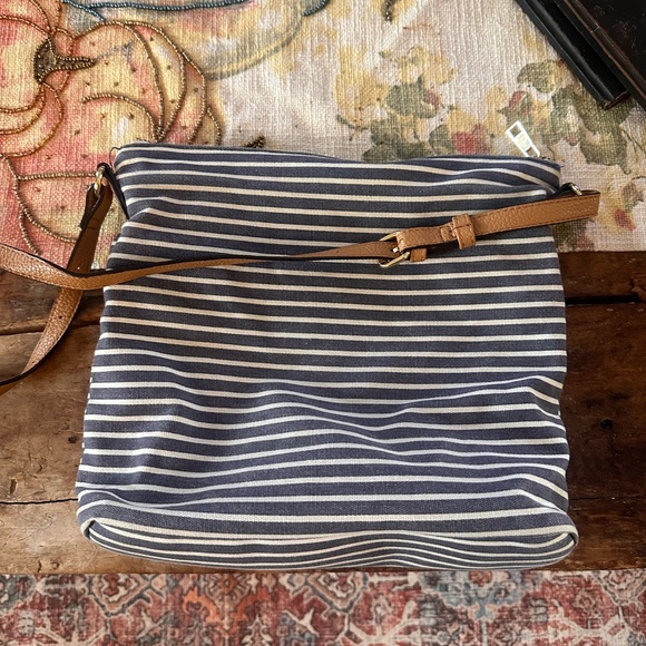 A New Day Striped Blue and Tan Crossbody Bag - Picture 2 of 10
